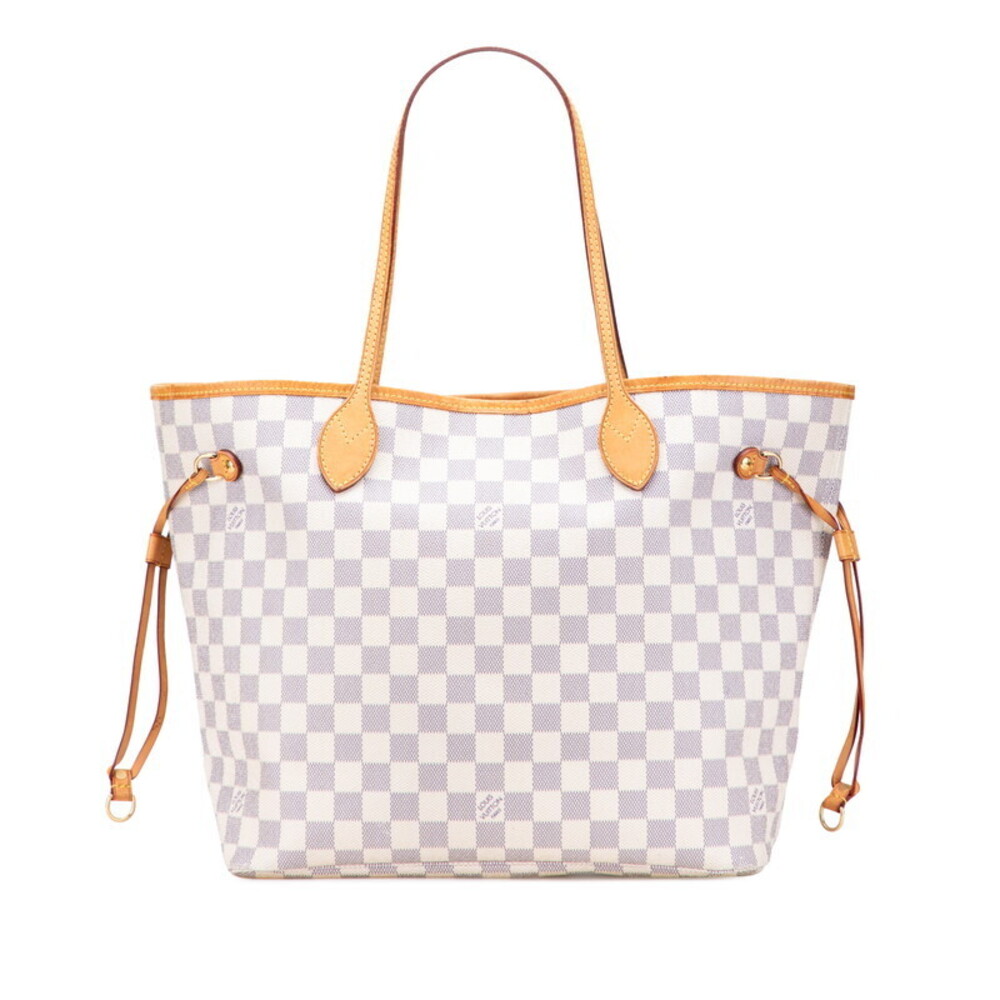 Louis Vuitton Damier Azur White Neverfull Tote Shoulder Bag Ivory Leather